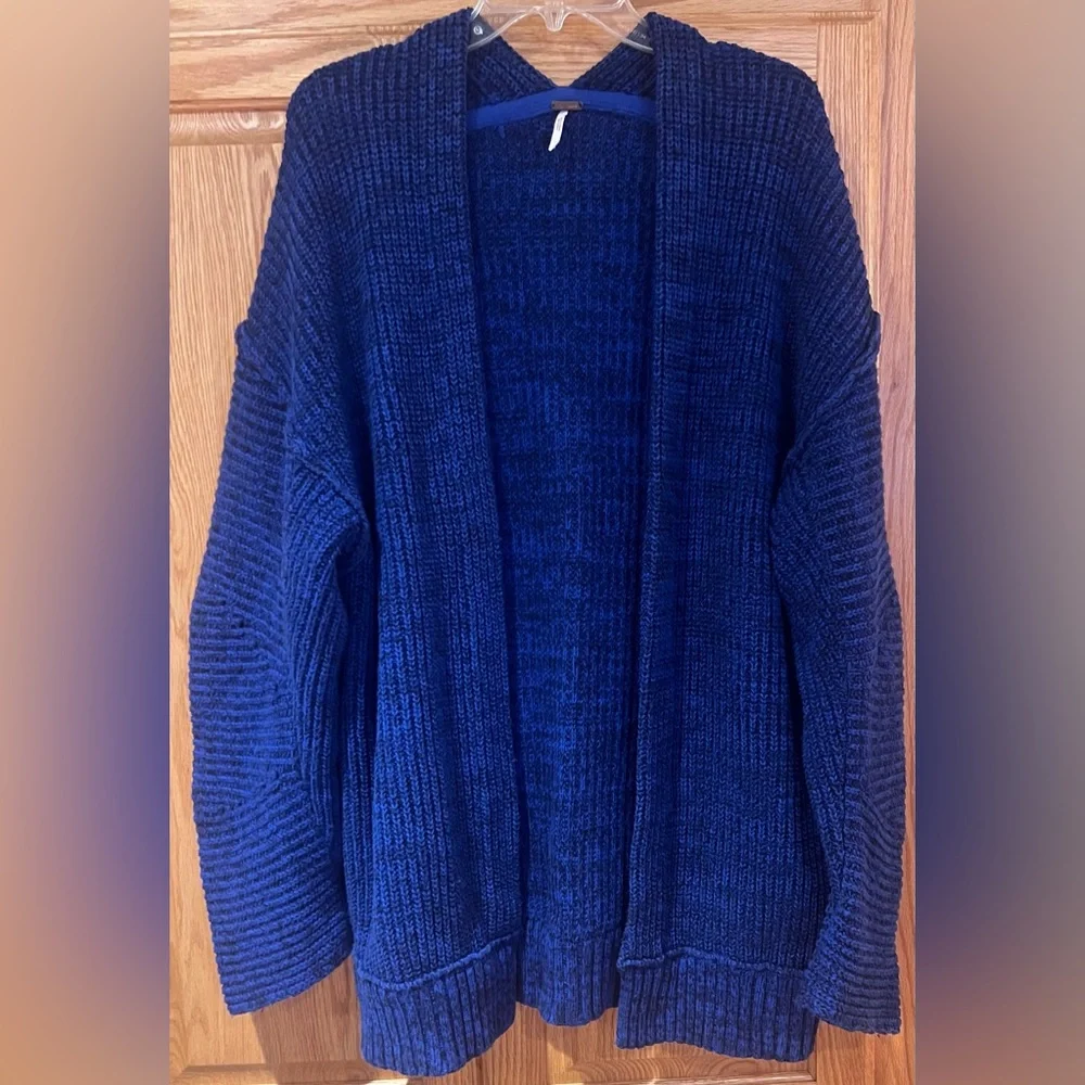 Free People High Hopes Chunky Knit Open‎ Front Cardigan in Blue Combo Size Large
